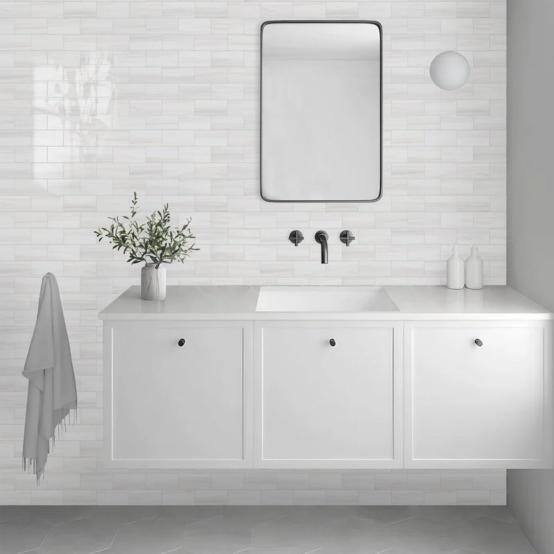 Vamos Tile 100-Piece Glossy Dolomite White Peel and Stick Backsplash Tile,3''x6'' PVC Subway Tile with White Grout, Stick on Backsplash for Kitchen/Bathroom/Fireplace - Image 5